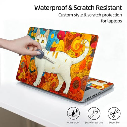 Universal Laptop Skin Sticker Decal, 12"-15.6" Aesthetic Vinyl Wrap, White Cat Psychedelic Swirls Waterproof Notebook Cover Art Protector for MacBook HP Dell Lenovo, Fits 13" 14" 15" 15.6" - color: White Cat Psychedelic Swirls