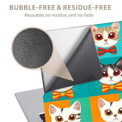 Universal Laptop Skin Sticker for 12/13/14/15.6 Inch Laptops, Reusable Vinyl Laptop Decal Cover, Waterproof Scratch Resistant Notebook Skin with 2 Wrist Pads,Cute Cat Head - color: Cute Cat Head