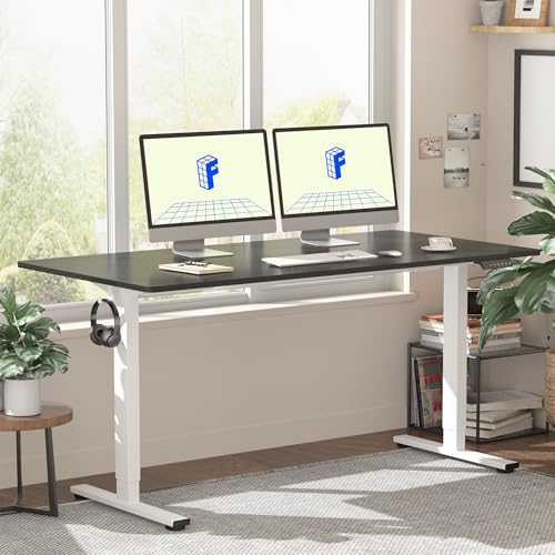 FLEXISPOT EN1 55"x28" One-Piece Standing Desk, Black | 1" Thick Seamless Desktop, 176 LBS Capacity, Home Office Use, 4 Memory Presets, Dual Monitor Setup, Anti-Collision Protection - color: Black (White Frame), size: 55.1 x 27.6 in