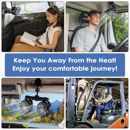 XOOL Clip Car Fan, Adjustable Dual Head 4 Inches 12V Fan for Front/Rear Seat Passenger, 360° Rotatable Electric Car Cooling Fans with Stepless Speed Regulation for SUV, RV, Vehicles - size: Cigarette Dual Fan - Clip