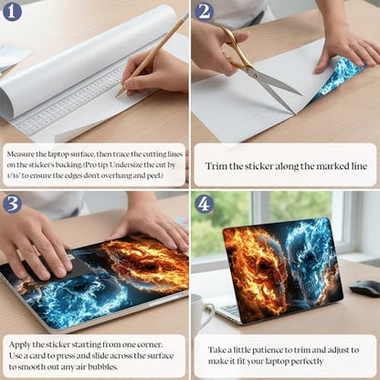 Universal Laptop Skin Sticker Decal,15.6 Inch Laptop Vinyl Cover for 13" 14" 15.6" Laptop,Scratch-Resistant Waterproof Protector Wrap,Reusable with Wrist Pads,Fire Ice Skull Duel - color: Fire Ice Skull Duel