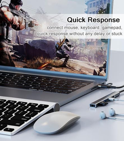 USB C Hub USB 3.0 Hub with 3.5mm Headphone Aux Jack, 5-in-1 USB C to USB Adapter USB C Splitter with 15W PD, USB 3.0, USB 2.0, USB C Ports, USB C Dongle for MacBook Air/Pro,XPS,iMac,iPad Pro