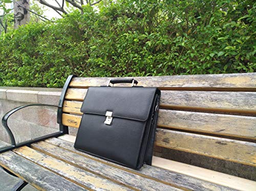 Mens Leather Briefcases Office Attorney Attache Case Ideal Gift Messenger Bag w/Padded Compartment,Black - color: Black - Fits 15.6" Laptop