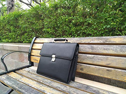 Mens Leather Briefcases Office Attorney Attache Case Ideal Gift Messenger Bag w/Padded Compartment,Black - color: Black - Fits 15.6" Laptop
