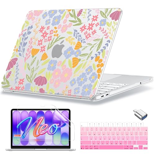 MecBevia for MacBook Neo Case 13 inch 2026 Release Model A3404 with A18 Pro Chip, Hard Shell Cover with Keyboard Cover, Screen Protector, Type C, Seamless Floral - color: Seamless Floral