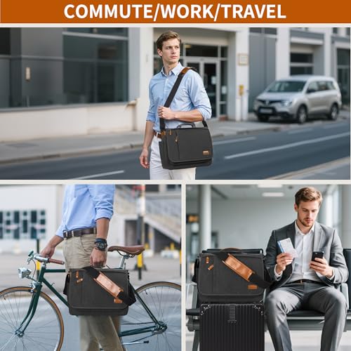 ESTARER 13-14 Inch Laptop Messenger Bag Water-Resistant Canvas Shoulder Bag for Business College, Grey - color: 13-14" Velcro-grey