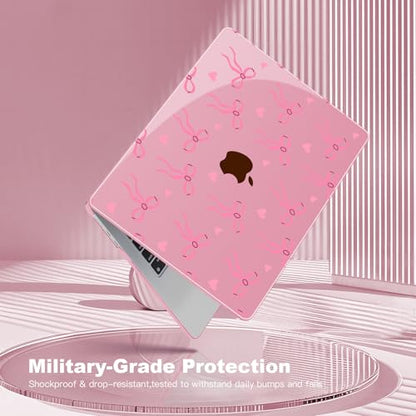 Teryeefi Case for M4 MacBook Air 13.6 inch 2025 2024 2022 Fit Model A3240/A3113/A2681, Laptop Hard Shell with Keyboard Cover Trackpad Film for MacBook Air 13 inch M4 M3 M2, Pink Bows W126 - color: Pink Bows W126