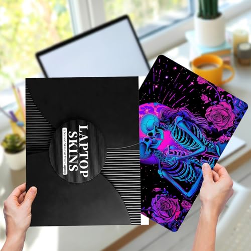 Laptop Skin Sticker for 12.1”-15.6“ Laptops (Fits 13”, 13.3”, 14”, 15”, 15.4”) | Protective Universal Reusable Vinyl Art Decal Cover | Waterproof & Scratch-Resistant-Skeletons in Love Purple - color: Skeletons in Love Purple