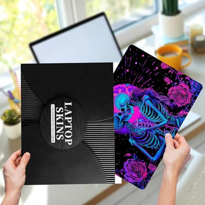 Laptop Skin Sticker for 12.1”-15.6“ Laptops (Fits 13”, 13.3”, 14”, 15”, 15.4”) | Protective Universal Reusable Vinyl Art Decal Cover | Waterproof & Scratch-Resistant-Skeletons in Love Purple - color: Skeletons in Love Purple