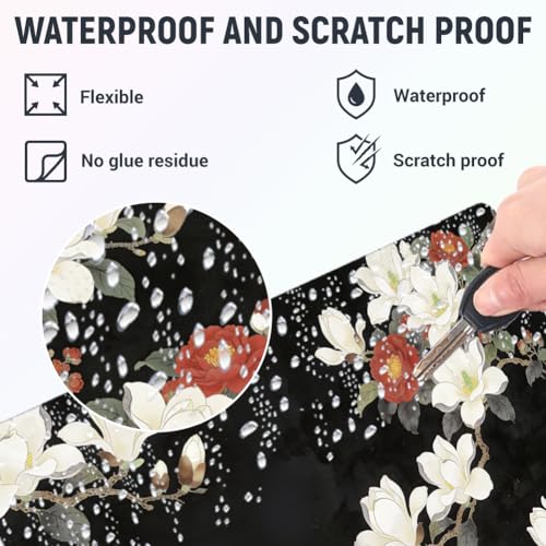 3Pcs Magnolia Flowers Laptop Skin Sticker Plants Universal Removable Vinyl Stickers Fits for 12.1 13 14 15.6 16 Inch Waterproof Notebook Decal Cover Gift for Woman - color: Black White and Red