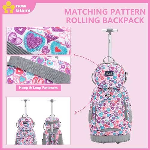 NEW TILAMI Rolling Backpack for Kids 18 Inch Wheeled Laptop Backpack Kids School Travel - color: Pink Love