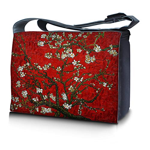 LSS 15” 15.6 inch Laptop Padded Compartment Shoulder Messenger Bag, Carrying Case for 14" 15" 15.6" & Smaller Size Notebook - color: Red Almond Trees, size: 15 inch