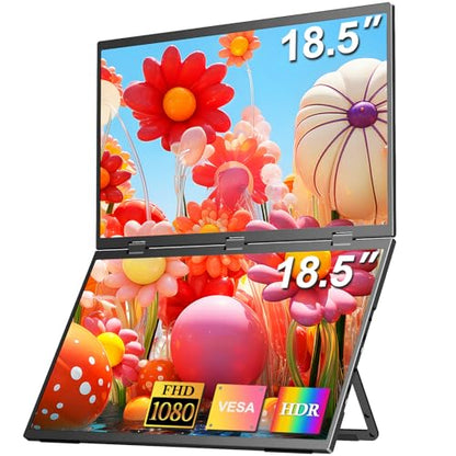 COOLHOOD 18.5 Inch Portable Monitor for Laptop, 1080P FHD 100Hz 125% sRGB USB-C HDMI Travel Monitor for Laptop Mac PC, Portable Screen with Smart Cover, VESA Compatible - size: 2*18.5 Inch