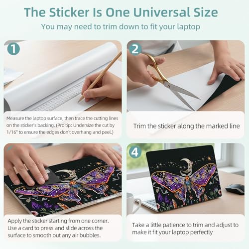 Universal Laptop Skin Decal, 3-Piece Vinyl Protector for 12 13 14 15.6" Notebook, Waterproof Anti-Scratch, Easy Trim & Bubble-Free Finish, Mystical Moth - color: Mystical Moth