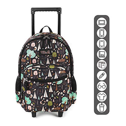 Tilami Rolling Backpack 18 inch Double Handle with Lunch Bag Wheeled Kids Backpack for Girls and Boys, INS Brown - color: Ins Black