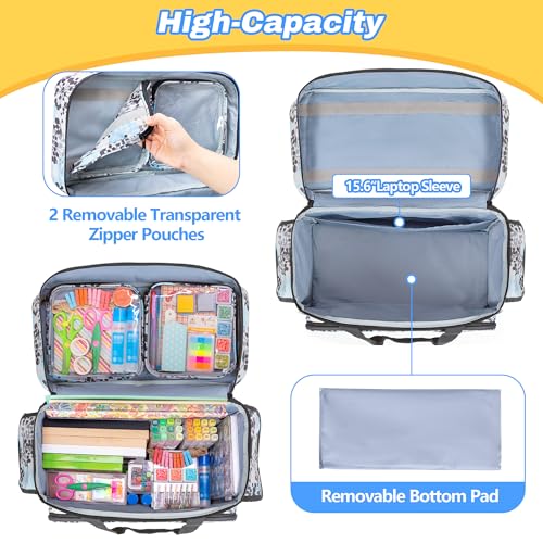 Teamoy Rolling Scrapbook Tote, Craft Bag with Detachable Wheels, Dandelion | Scrapbook Storage Bag with Bottom Wooden Pad, 2 detachable zipper pouches, Shoulder Straps for Paper, Ablum - color: Dandelion