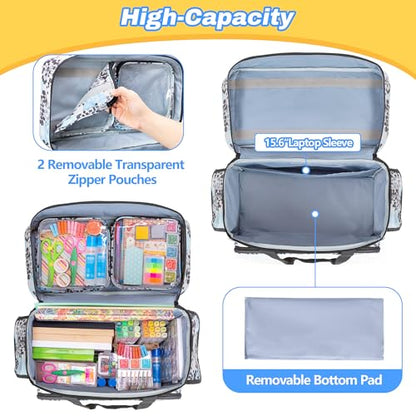 Teamoy Rolling Scrapbook Tote, Craft Bag with Detachable Wheels, Dandelion | Scrapbook Storage Bag with Bottom Wooden Pad, 2 detachable zipper pouches, Shoulder Straps for Paper, Ablum - color: Dandelion