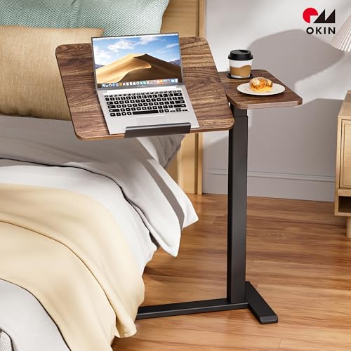 Okin Overbed Bedside Table with Wheels, Adjustable Medical Tilt Top Hospital Bed Table Over The Bed, Rolling Desk Mobile Standing Desk for Hospital Home Use (Walnut) - color: Walnut