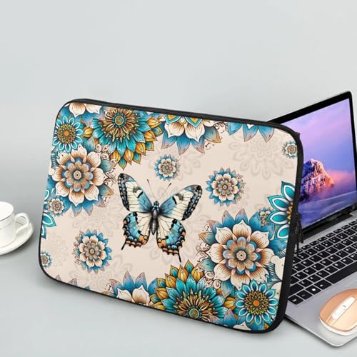 Bohemia Butterfly Flower Laptop Sleeve, Portable Computer Tablet Carrying Case Laptop Cover Briefcase Fits Up to 17 Inch Tablet/Notebook, Travel/Business/School Zipper Laptop Bag - color: Bohemia Butterfly Flower, size: 10 Inch
