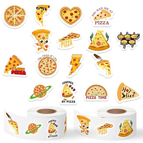 Haooryx Pizza Sticker Rolls - 1000Pcs Pizza Food Water Bottle Waterproof Vinyl Stickers Self Adhesive Art Craft Scrapbooking Birthday Party Favor Easter Busket Filler Greeting Card Making Laptop Phone - style: Pizza 2Roll