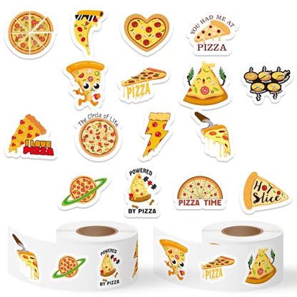Haooryx Pizza Sticker Rolls - 1000Pcs Pizza Food Water Bottle Waterproof Vinyl Stickers Self Adhesive Art Craft Scrapbooking Birthday Party Favor Easter Busket Filler Greeting Card Making Laptop Phone - style: Pizza 2Roll
