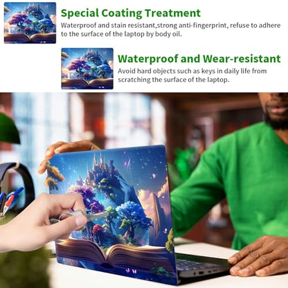 Laptop Skin Sticker Decal, Universal Protective Cover Fit 12 13 14 15.6 Inch Notebook, Reusable Water-Resistant Vinyl Decal w/ 2 Wrist Pads for Business Travel Office, Forest of Books - color: Forest of Books