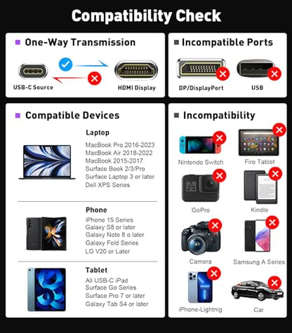 USB-C to HDMI 2.1 Adapter | 8K@60Hz,4K@144Hz,2K@165Hz High-Speed USB Type C 3.1 to HDMI 8K Converter [Thunderbolt 3/4 Compatible] for MacBook Pro/Air,iPad, Other USBC Laptops