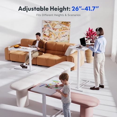 FLEXISPOT H7 Adjustable Overbed Bedside Table with Wheels Pneumatic Mobile Standing Desk Laptop Desk Rolling Computer Cart Movable Overbed Table Hospital Home Use(27.6" W x 15.7" D, White) - color: White, size: Small
