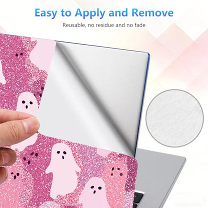 Laptop Skin Sticker Decal 15-15.6 Inch with Cute Mouse Pad, Universal Reusable Vinyl Sticker for 12.1 13 13.3 14 15.4 Inch Netbook and Notebook PC, Pink Glitter Ghost - color: Pink Glitter Ghost