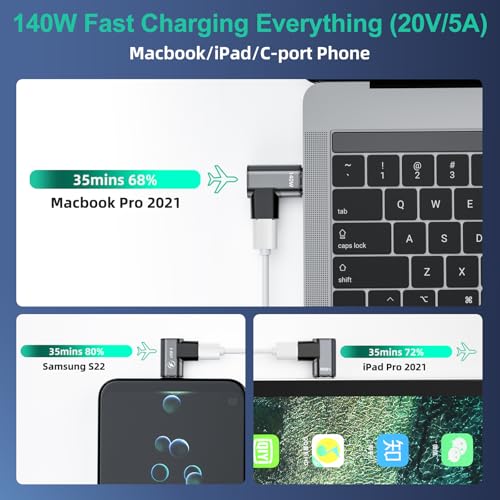 HanCenDa 140W USB C Magnetic Adapter 2Pack, 24Pins USB C 90 Degree Adapter with 20Gbps 8K 60Hz Video for Thundebolt 3 MacBook Pro/Air, Tablet, Laptop, iPhone 15/16 Pro/16 Plus/16 Pro Max - style: Right
