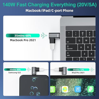 HanCenDa 140W USB C Magnetic Adapter 2Pack, 24Pins USB C 90 Degree Adapter with 20Gbps 8K 60Hz Video for Thundebolt 3 MacBook Pro/Air, Tablet, Laptop, iPhone 15/16 Pro/16 Plus/16 Pro Max - style: Right