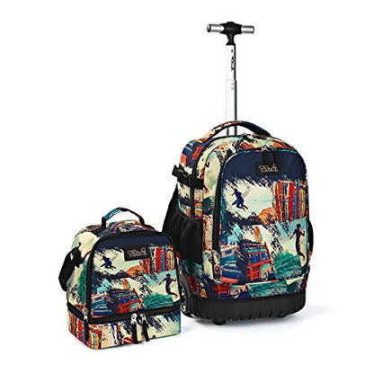 Tilami Rolling Backpack 19 inch with Lunch Bag Wheeled Laptop Backpack (Car Trip) - color: Surfing