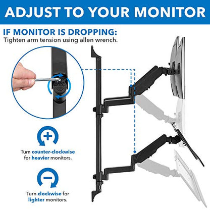 Mount-It! Dual Monitor Arm Wall Mount Workstation with Keyboard Tray & CPU Holder, Height Adjustable Gas Spring Full Motion Computer Station, Fits 17–32” VESA 75x75 100x100, Black - size: Dual Monitor