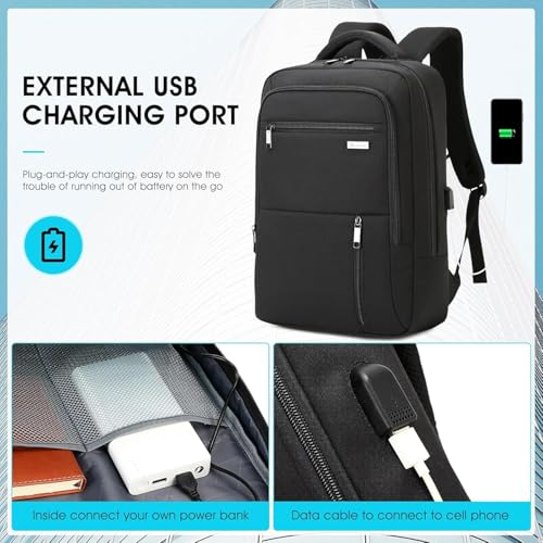 15.6 Inch Laptop Backpack for Travel Water Resistant College Backpack for Men Women Laptop Bag with USB Charging Port Business Backpack,Black