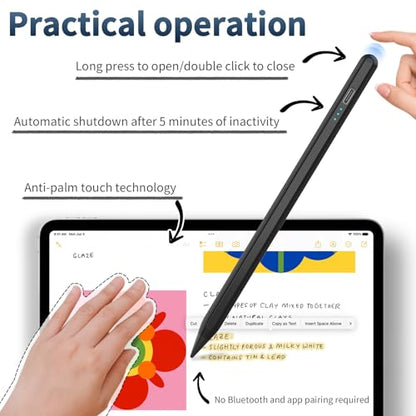 HZD Apple Pencil for iPad 2025-2018 Faster Charge Stylus Pen,Black | with Tilt Sensitivity & Palm Rejection & Magnetic Compatible iPad 11/10/9/8/7/6, Pad Air 3/4/5, Pro 12.9"/11",Mini 6/5, M2/M4 - color: Black