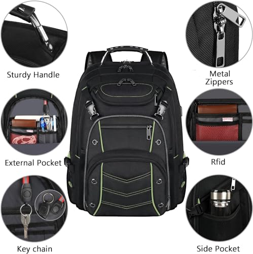 VECKUSON 18.4 Laptop Backpack for Men, 55L Extra Large Gaming Laptops Backpack,TSA Friendly Flight Approved and RFID Anti-Theft Pocket - color: Green