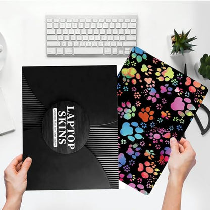 Universal Laptop Skin Sticker with 2 Wrist Pad Skins, Waterproof Scratch Resistant Vinyl Laptop Cover Decal, Cut to Fit for 11–15.6 Inch MacBook HP Dell Lenovo, Color Dog Paws - color: Color Dog Paws
