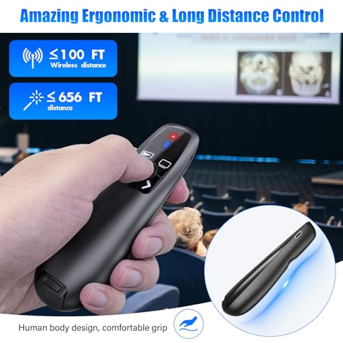 2-in-1 USB Type C Presentation Clicker, Clicker for PowerPoint Presentation | Rechargeable Wireless Presenter Remote , RF 2.4GHz USB PowerPoint Clicker Slide Advancer with Volume Control