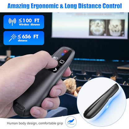 2-in-1 USB Type C Presentation Clicker, Clicker for PowerPoint Presentation | Rechargeable Wireless Presenter Remote , RF 2.4GHz USB PowerPoint Clicker Slide Advancer with Volume Control