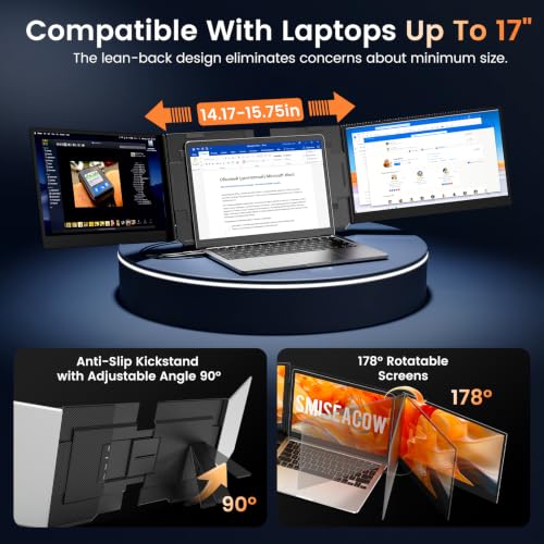 SMISEACOW Laptop Screen Extender Triple 15.6", 1080P FHD IPS 0.18" Ultra-Slim & 3.9 lbs, Plug-Play Portable Monitor for Laptops Fits 12-17.3" Laptops, Compatible with Win/Mac/Android - size: 15.6"- Screen Extender