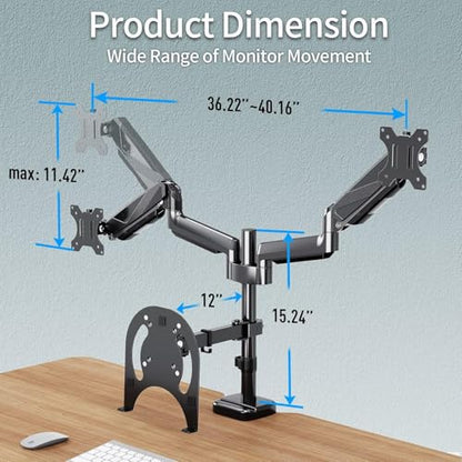 MOUNTUP Dual Monitor and Laptop Mount, Adjustable Monitor Stand for 2 Max 27" Computer Screens, Laptop Tray Fits 10-17inch Notebook, Holds 4.4-17.6lbs Per Arm, 3-in-1 Adjustable Monitor Desk Mount - size: Triple, style: With Pole