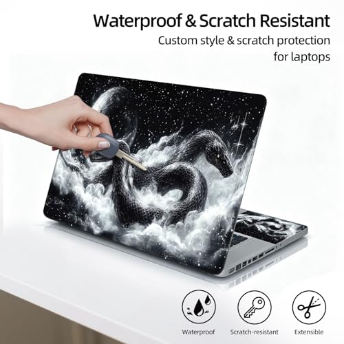 Universal Laptop Skin Sticker Decal, 12"-15.6" Aesthetic Vinyl Wrap, Black Snake Moon Galaxy Waterproof Notebook Cover Art Protector for MacBook HP Dell Lenovo, Fits 13" 14" 15" 15.6" - color: Black Snake Moon Galaxy