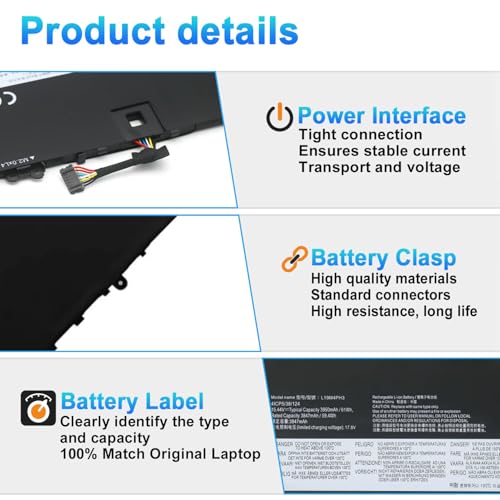 L19D4PH3 L19C4PH3 Laptop Battery Replacement for Lenovo Ideapad Yoga Slim 7 Pro 14ARH5 14ITL5 14IHU5 14ACH5 14IHU5 14IAP7 14IAP7 14ARH7 14IAH7 Series L19M4PH3 SB10Z49515 SB10Z49516 SB10Z49517 61Wh - size: 10.24*3.74*0.20inch L19D4PH3