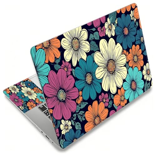Laptop Skin Sticker Decal, Universal Reusable Vinyl Laptop Cover for 12" 13" 13.3" 14" 15" 15.4" 15.6" Notebook PC, Reusable Waterproof Scratch-Resistant with 2 Wrist Pads,Cute Art Flowers - color: Cute Art Flowers
