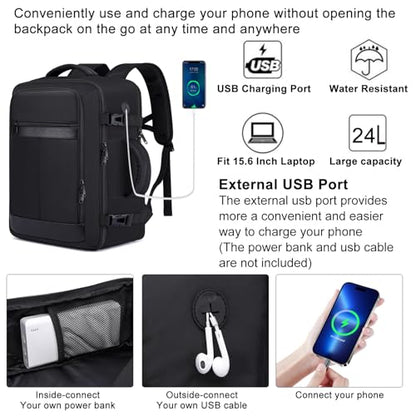 Travel Backpack for Men,Airplane Approved Carry On Backpack Suitcase with Shoe Pouch, Luggage Bag TSA 15.6inch Laptop Mochila Flight Approved Personal Item Travel Bag Bookbag Travel Essentials,Black - color: Black, size: Large-25L