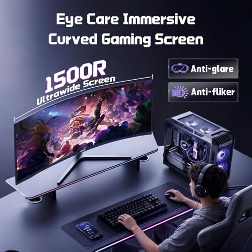 Hikers 34 Inch UWQHD 240Hz Curved Gaming Monitor, Curved Ultrawide Computer Monitor with 2×HDMI 2.1 & 2×DP 1.4, 21:9 PIP/PBP Fast VA, 131% sRGB AI Crosshair (G34H1Q Pro, Includes One HDMI 2.1 Cable) - size: 34