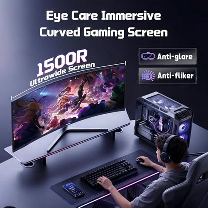 Hikers 34 Inch UWQHD 240Hz Curved Gaming Monitor, Curved Ultrawide Computer Monitor with 2×HDMI 2.1 & 2×DP 1.4, 21:9 PIP/PBP Fast VA, 131% sRGB AI Crosshair (G34H1Q Pro, Includes One HDMI 2.1 Cable) - size: 34