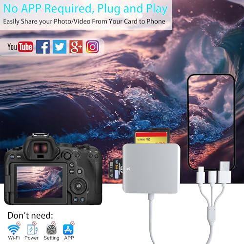 iPhone SD Card Reader, 5 in 1 SD/MS/TF/CF/XD Card Reader with Lightning+USB A+USB C, Memory Stick Pro Card Reader, Support OTG, Fast Data Transfer, Digital Camera Adapter for i-Phone/Android/PC - color: Slivery