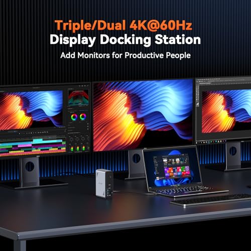 TobenONE 18 in 1 USB C Docking Station 3 Monitors 4K@60Hz, Laptop Docking Station with 100W Power Adapter, Triple Monitors with 3 HDMI, 9 USB Ports, Gigabit Ethernet, for Windows and Chrome OS