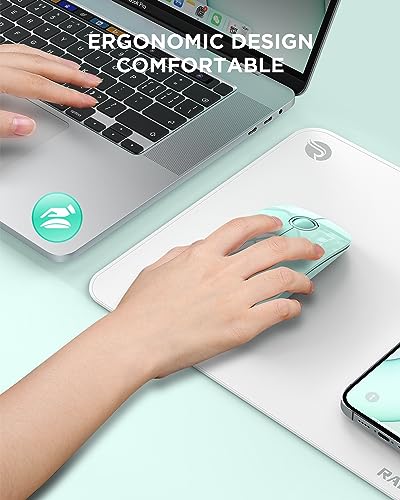 RAPIQUE Wireless Bluetooth Mouse - (BT5.1+USB) Slim Dual Mode MacBook Mice with Quiet Click, Long Battery Life, and 1600 DPI High-Precision Optical Tracking for Laptop, iMac, iPad Pro/air (Green) | Quiet clicks, Low Power, 1600 DPI, USB-A Receiver, Portab